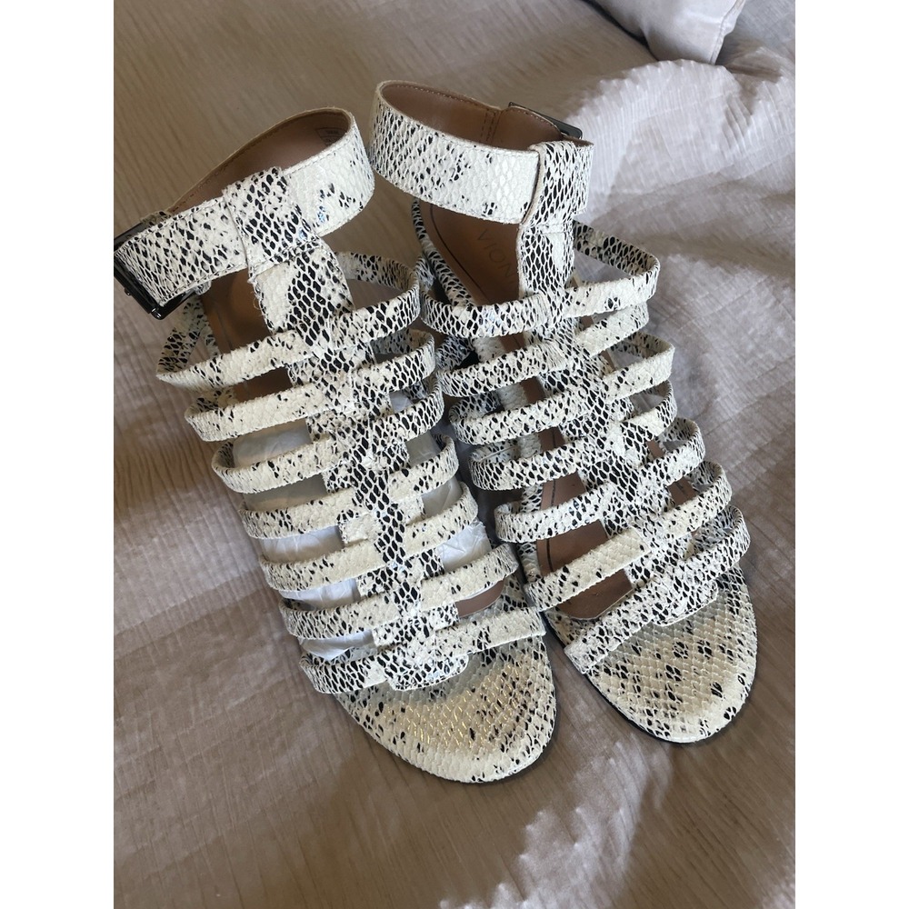Vionic Sami Strappy Gladiator ankle strap leather sandals Sz 9 White Snakeskin